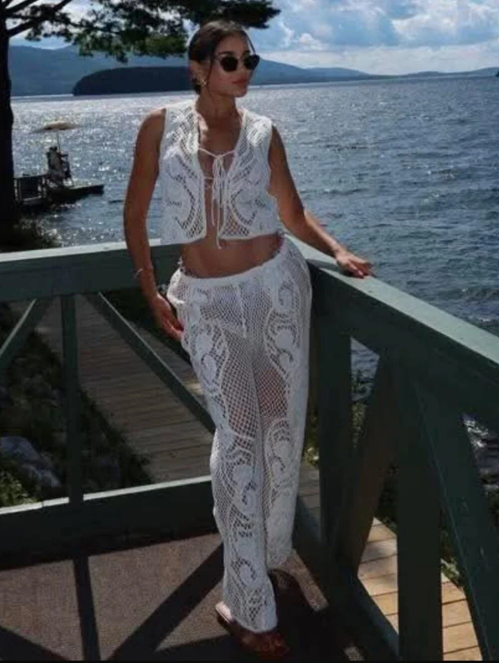 Zara Set 2pc Crochet Vest and Pants Size M